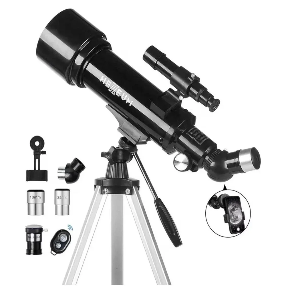 HEXEUM 70mm Astronomical Telescope Refractor Altazimuth Tripod Phone Mount